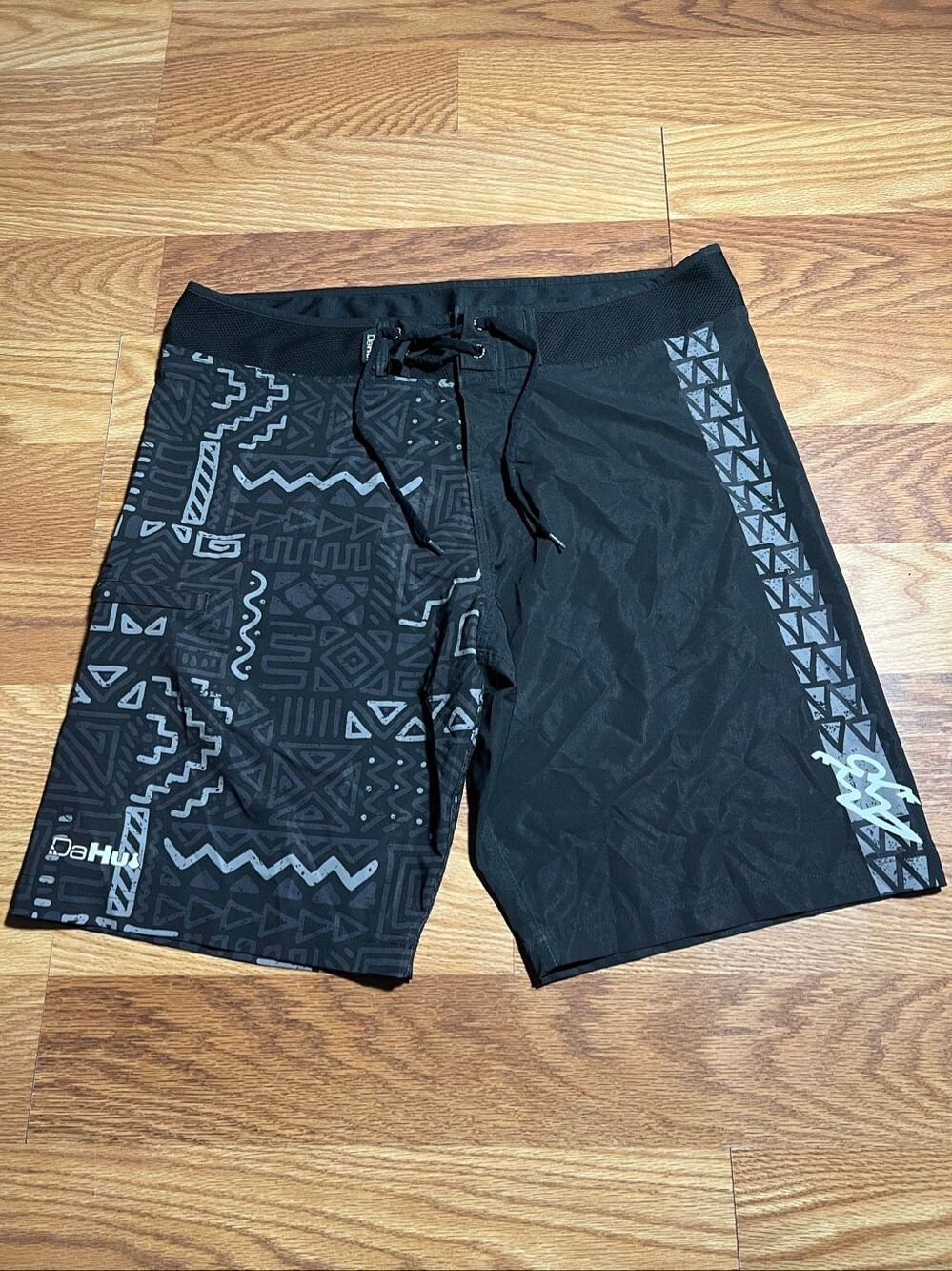 Da Hui Hybrid Stretch Board Shorts Swim Trunks Black Mens Size 34